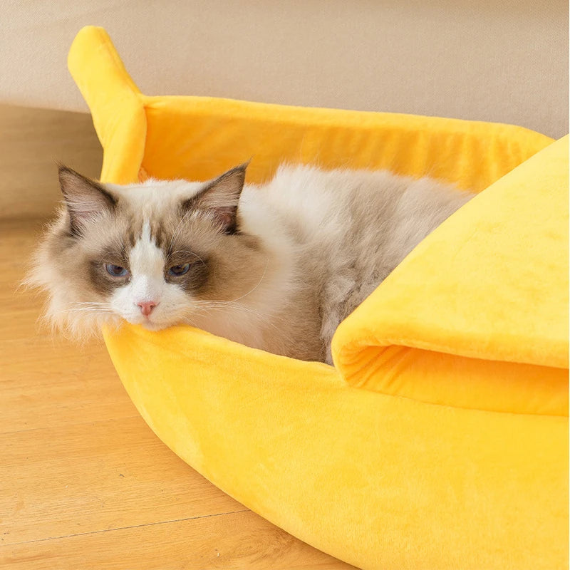 Cozy Banana Cat Bed House - Fun & Durable Multi-Color Pet Basket for Cats & Small Dogs