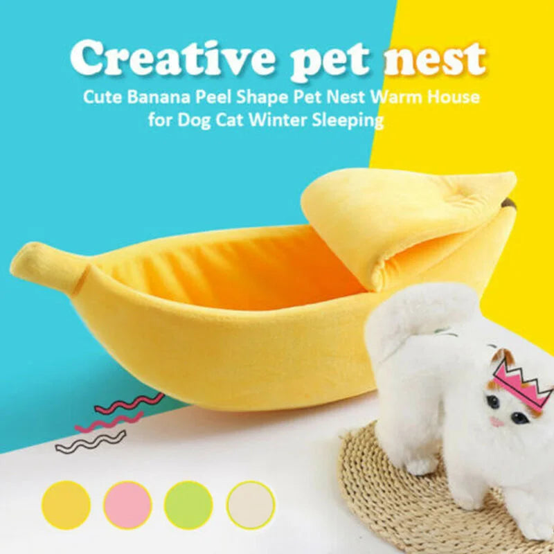 Cozy Banana Cat Bed House - Fun & Durable Multi-Color Pet Basket for Cats & Small Dogs