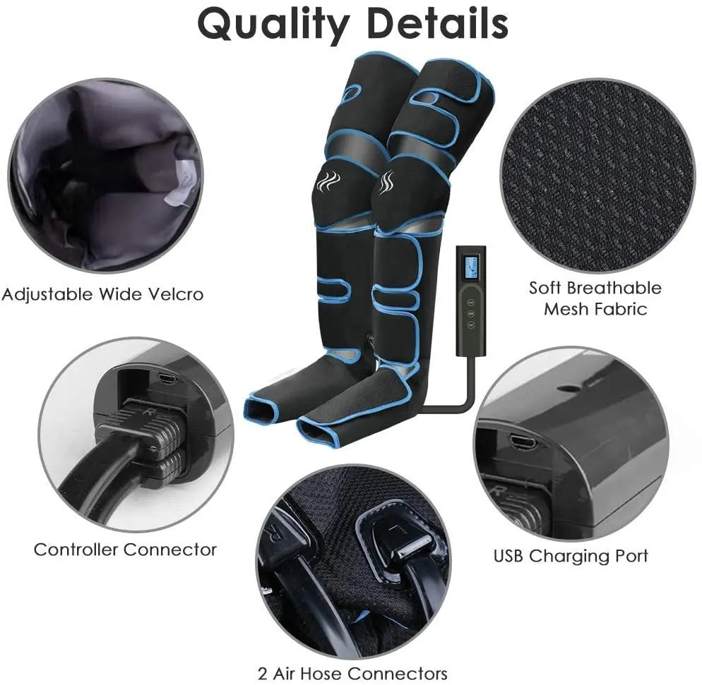 Cordless Sequential Leg Compression Device - Promotes Blood Circulation, Muscle Relaxation, & Lymphatic Drainage